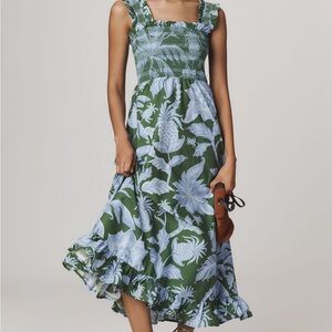 FaARM Rio Floral Green and Blue Midi Dress